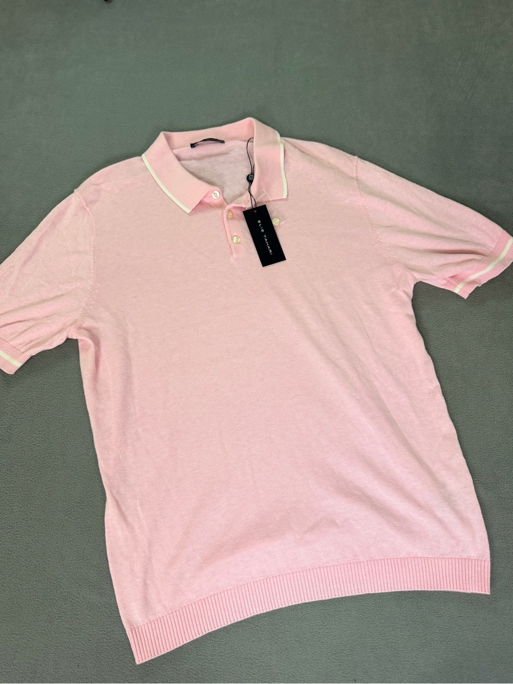 Elie Tahari Men's Pink Knit Short Sleeve Polo- Large- MSRP $78- NWT